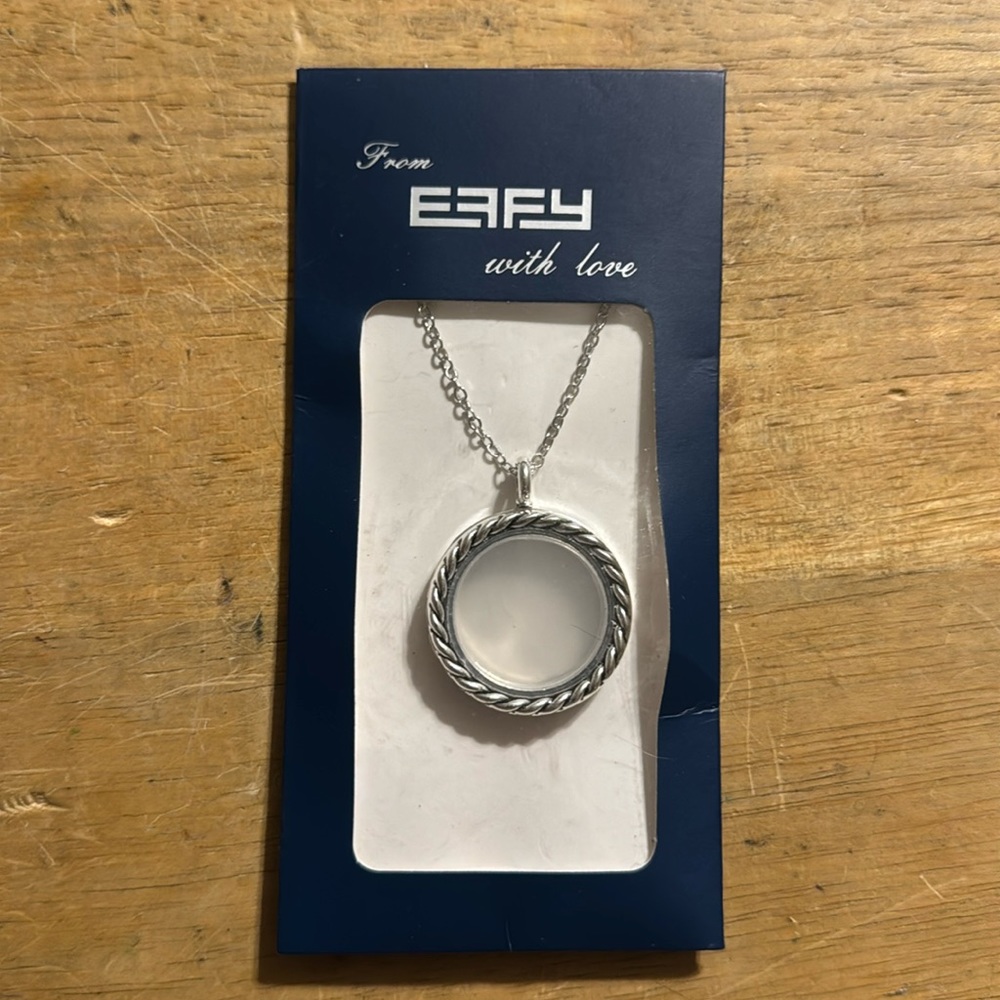 New Effy Silver Tone Round Clear Locket Necklace